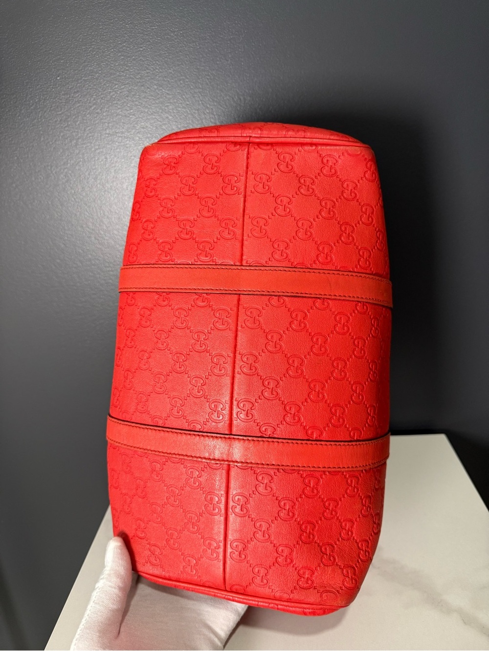 Gucci Red Embossed Monogram Duffel - Picture 2 of 4